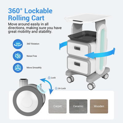 Medical Carts with Wheels, Mobile Ultrasound Cart, Rolling Dental Carts with Drawers, Professional Trolley Cart with Trays for Hospital Clicnic Lab Beauty Salon