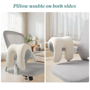 Office Chair Neck Pillow, Memory Foam Ergonomic Nap Pillow Office Chair Headrest Accessory, Neck Support Pillow Ideal for Office and Gaming, Gray and White