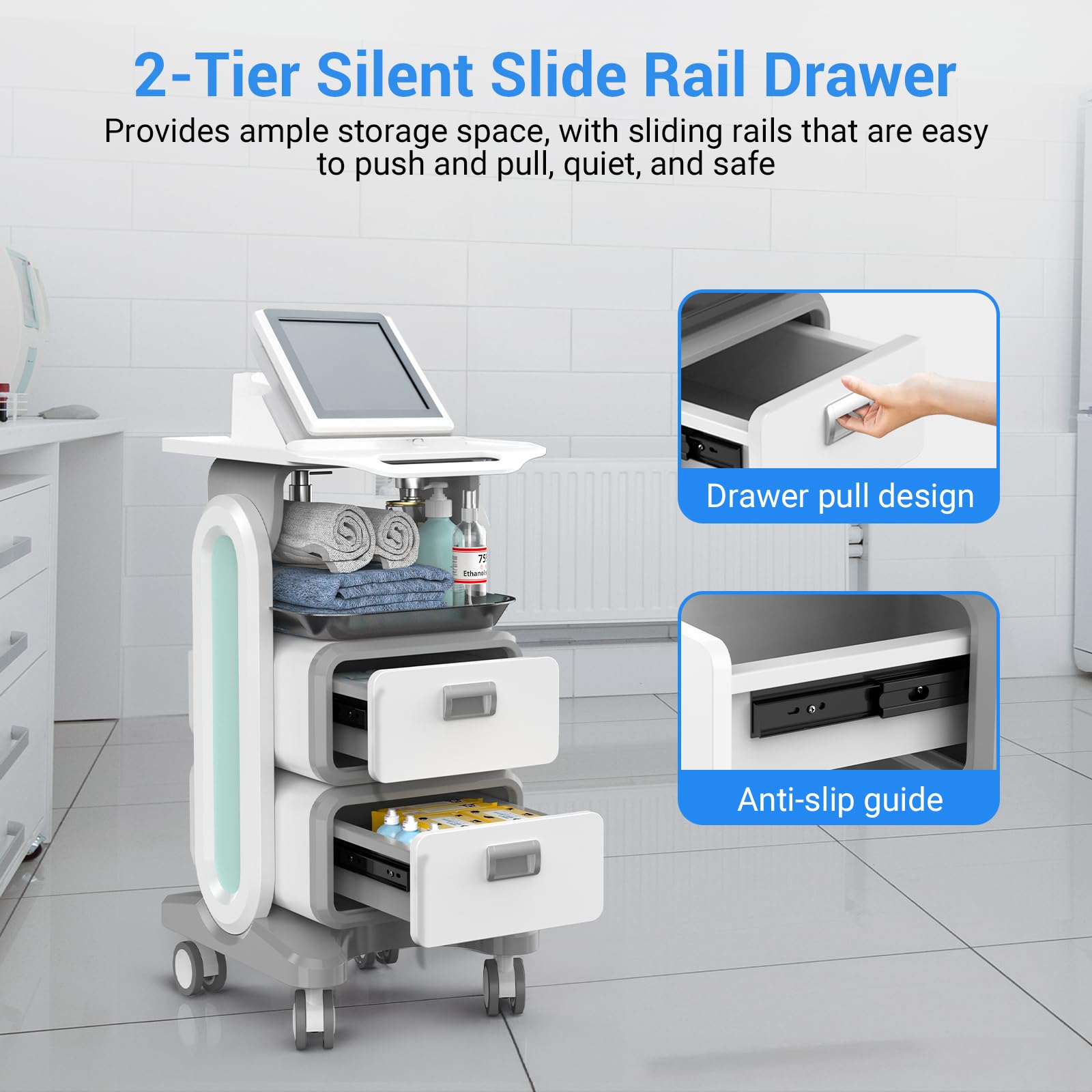 Medical Carts with Wheels, Mobile Ultrasound Cart, Rolling Dental Carts with Drawers, Professional Trolley Cart with Trays for Hospital Clicnic Lab Beauty Salon