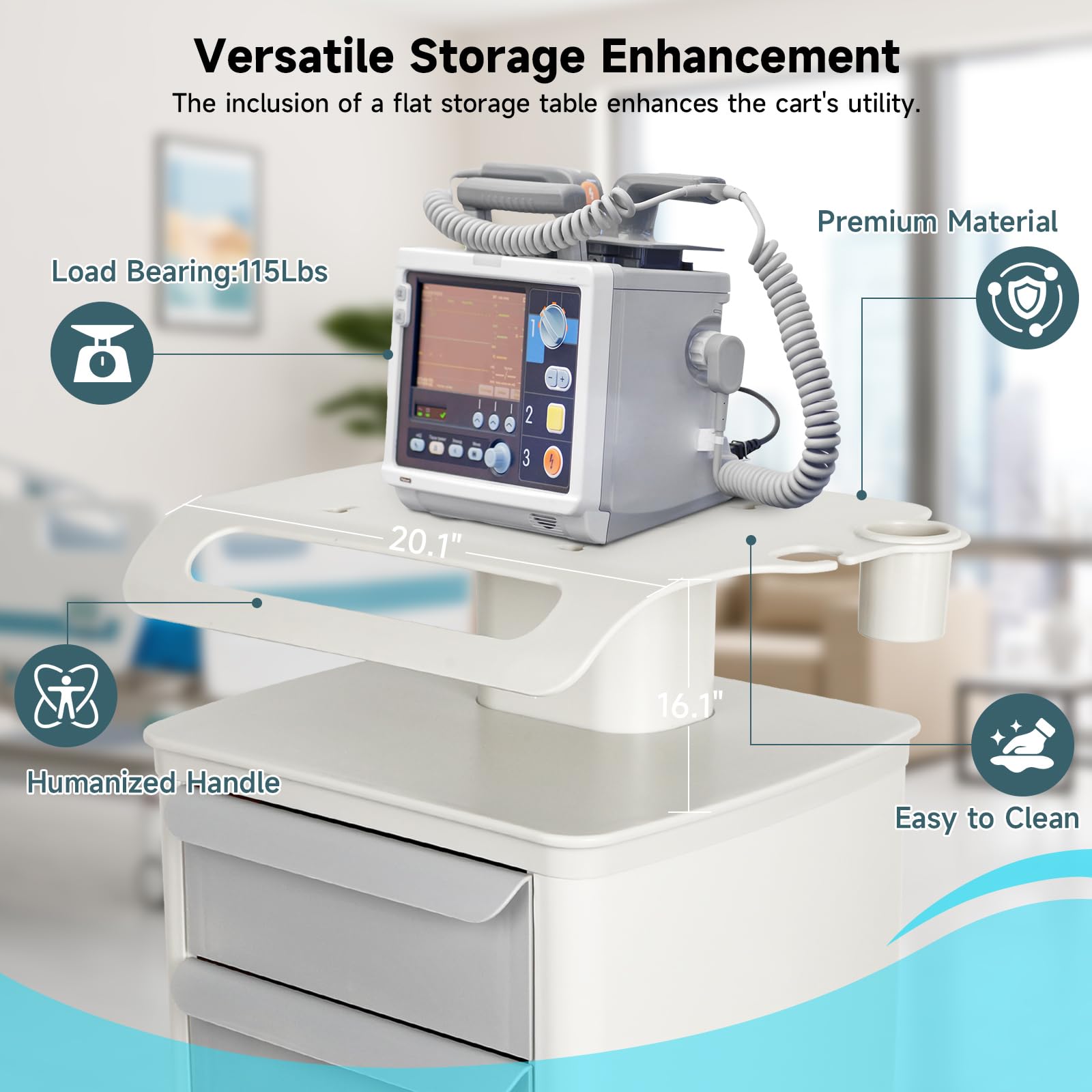 Mobile Ultrasound Trolley Cart Portable Ultrasound Imaging Scanner Vehicle Medical Beauty Storage Cart 115LBS Load with 4 Wheels 2 Brake for Hospital Office Bedroom Medical Clinic