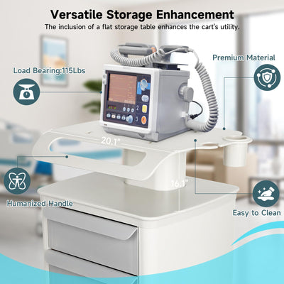 Mobile Ultrasound Trolley Cart Portable Ultrasound Imaging Scanner Vehicle Medical Beauty Storage Cart 115LBS Load with 4 Wheels 2 Brake for Hospital Office Bedroom Medical Clinic