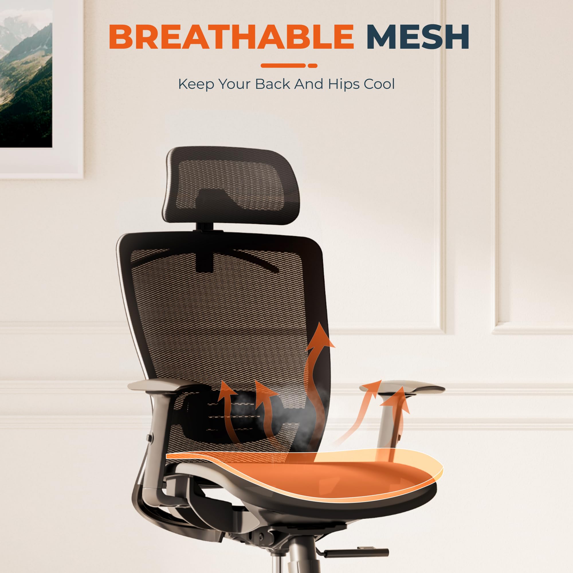 Ergonomic Office Chair Swivel Computer Chair Home Office Desk Chairs with Lumbar Support/2D Headrest/300lbs Heavy Duty/Lockable Back,Mesh Seat Cushion,ErgoChair Pro, Black