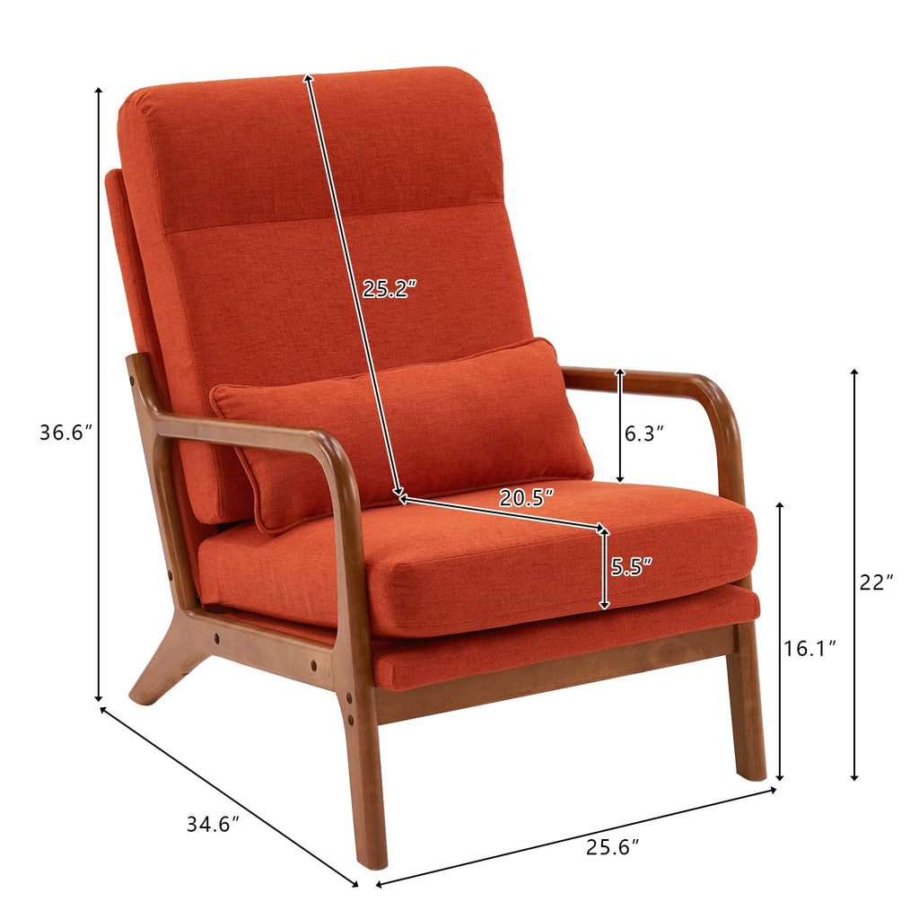 High Back Burnt Orange Accent Chairs Set of 2, Upholstered Mid Century Modern Lounge Chairs Reading Chairs Side Sitting Chair Solid Wood Farmhouse Armchairs for Living Room, Bedroom, Guest Room
