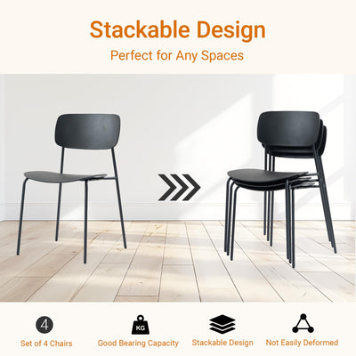 Stackable Chairs Set of 4, Waiting Room Chairs with Metal Legs and Ergonomic Plastic Seat, Stacking Office Chairs for Conference Reception Church Banquet, Black