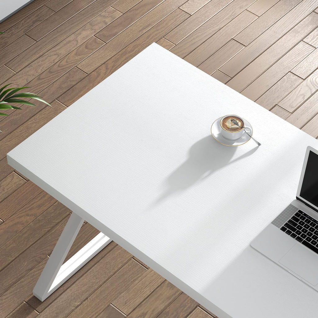 White Desk, Modern Wood and Metal Computer Desk for Home Office, Simple Writing Work PC Desks for Bedroom, Industrial Study Gaming Table for Living Room, White, 47 Inch