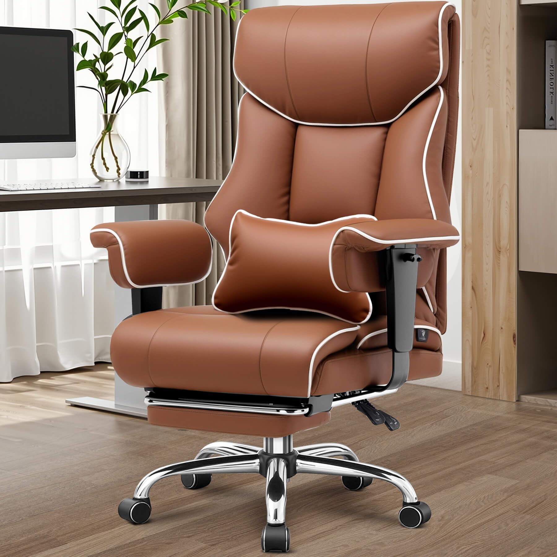 Big and Tall Gaming Chair 400lbs Heavy Duty Office Chair with Foot Rest & Ergonomic Pocket Spring Cushion, High Back Lumbar Support for Lower Back Pain Relief, Coffee Brown
