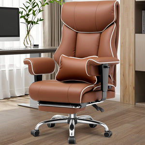 Big and Tall Gaming Chair 400lbs Heavy Duty Office Chair with Foot Rest & Ergonomic Pocket Spring Cushion, High Back Lumbar Support for Lower Back Pain Relief, Coffee Brown