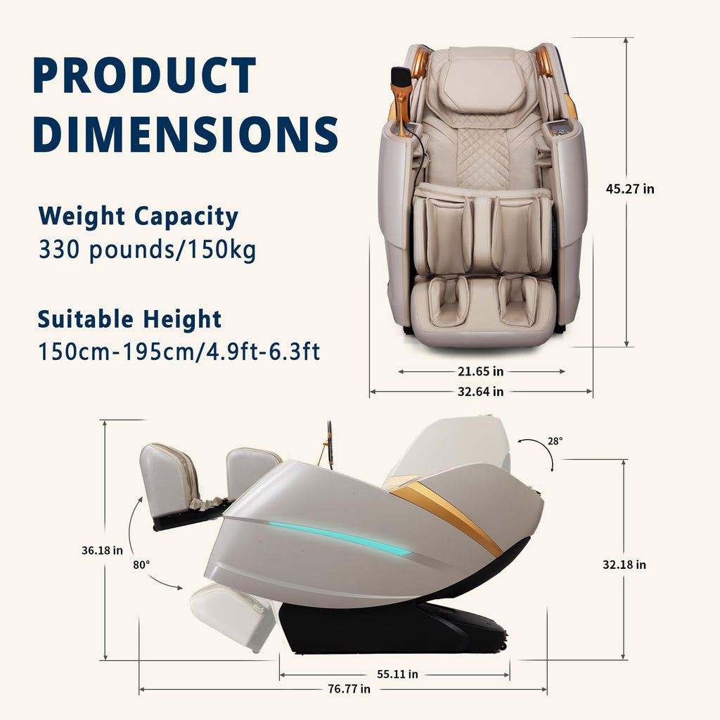 4D Massage Chair Full Body Zero Gravity Recliner - 55“ SL-Track,20 Auto Modes,11 Massage Technique,40 Airbags Massage,with Yoga Stretch,APP Control,Negative Oxygen lons（Beige）
