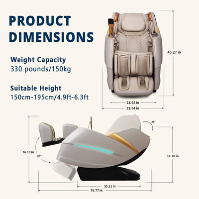 4D Massage Chair Full Body Zero Gravity Recliner - 55“ SL-Track,20 Auto Modes,11 Massage Technique,40 Airbags Massage,with Yoga Stretch,APP Control,Negative Oxygen lons（Beige）