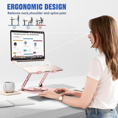 Laptop Stand for Desk, Adjustable Computer Stand with 360° Rotating Base, Ergonomic Laptop Riser for Collaborative Work, Foldable & Portable Laptop Stand, fits for All 10-16