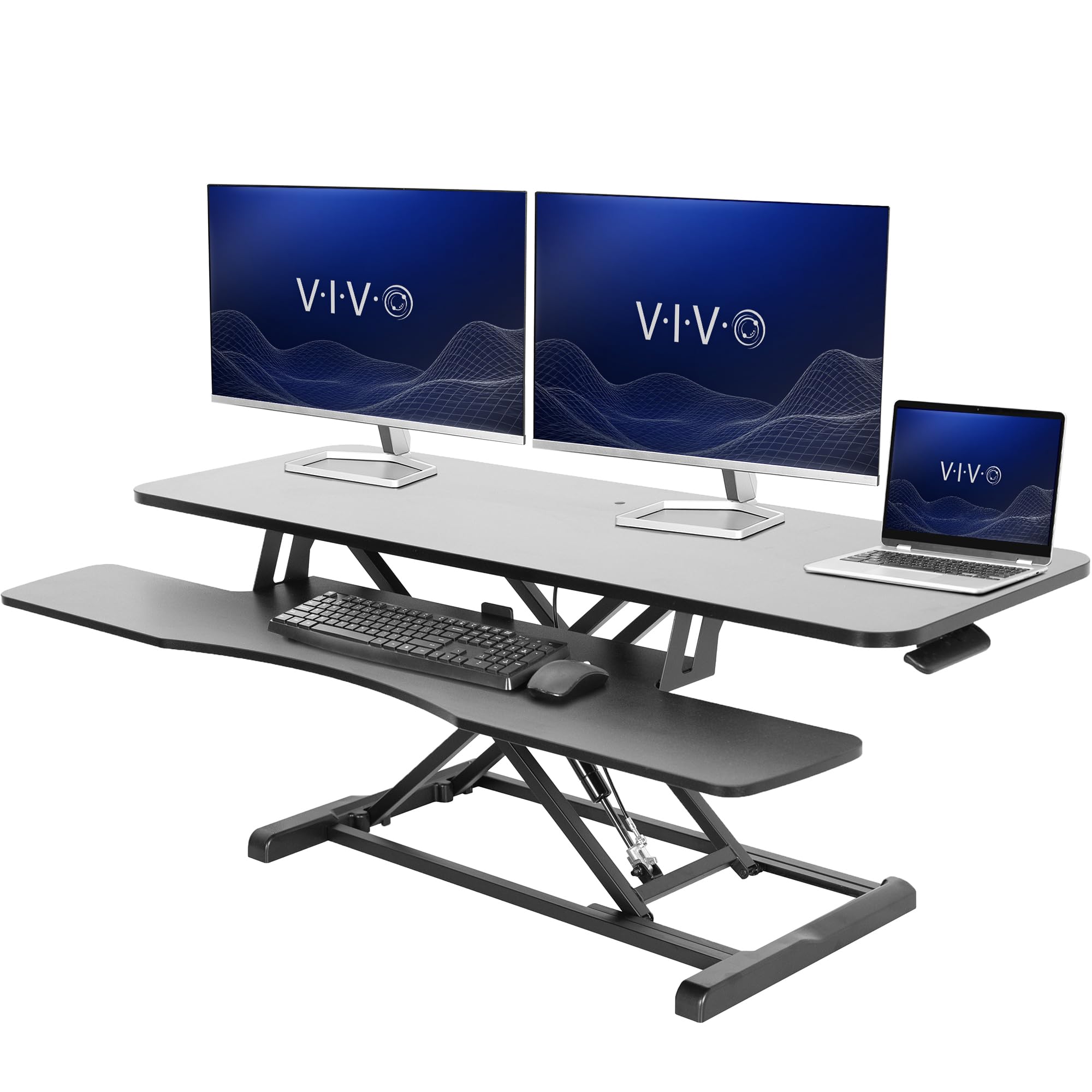 48 inch Desk Converter, K Series, Height Adjustable Sit to Stand Riser, Dual Monitor and Laptop Workstation with Wide Keyboard Tray, Black, DESK-V048KB
