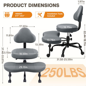 Cross Legged Office Chair, Criss Cross Desk Chair ADHD Meditation Kneeling Yoga Seat with Adjustable Height, Lumbar Support, Wider Footrest and Wheels (Dark Gray)
