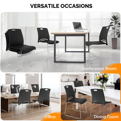 Stacking Chairs Set of 5 Stackable Office Chairs with Metal Sled Base, Ergonomic Plastic Seat, Stacking Chairs for Waiting Room Break Room Banquet Guest, Black
