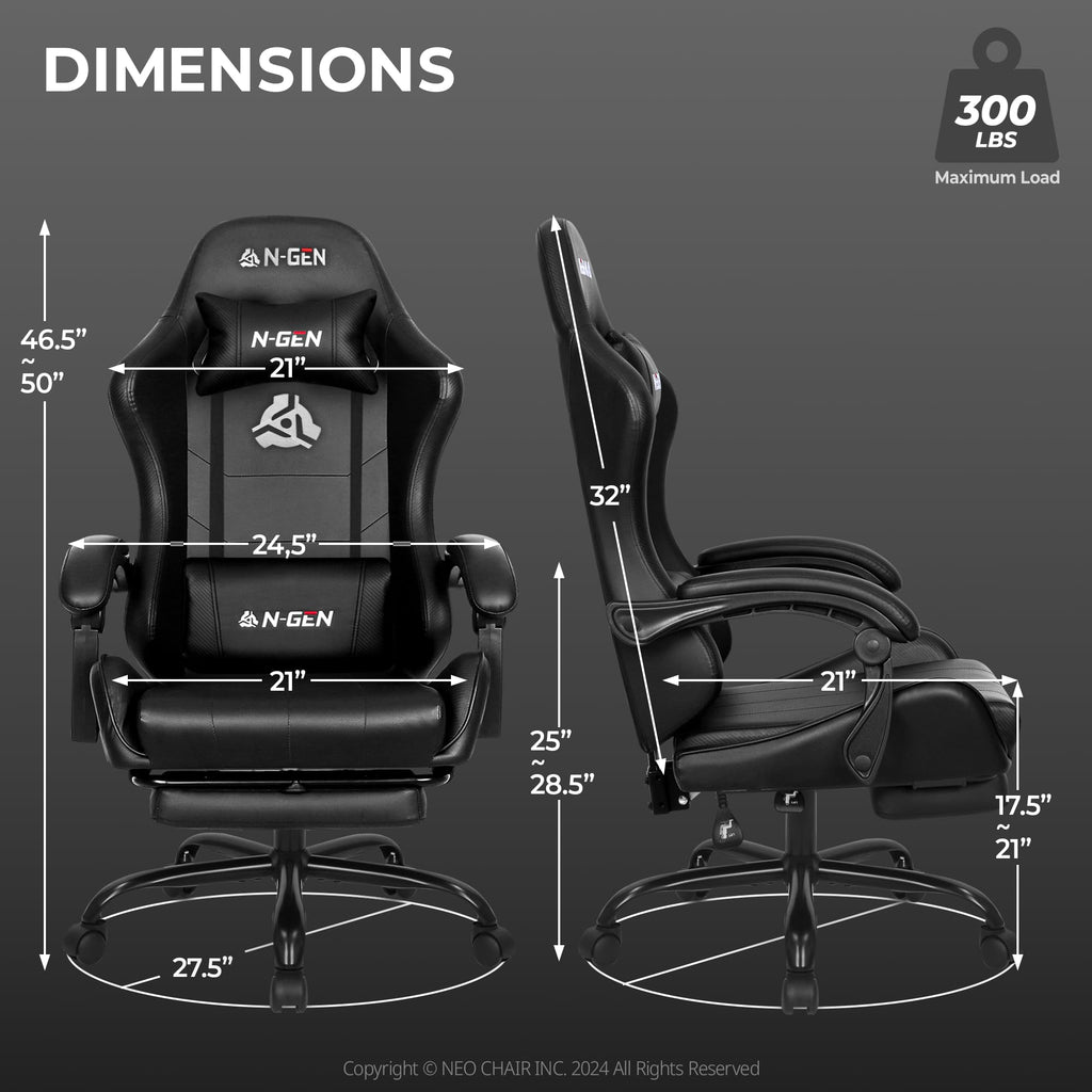 Video Gaming Chair with Footrest Lumbar Support for Home Office High Back Recliner Height Adjustable Ergonomic Comfy Leather Computer Desk Chair (Deep Black)