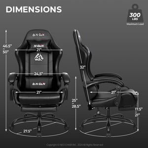 Video Gaming Chair with Footrest Lumbar Support for Home Office High Back Recliner Height Adjustable Ergonomic Comfy Leather Computer Desk Chair (Deep Black)