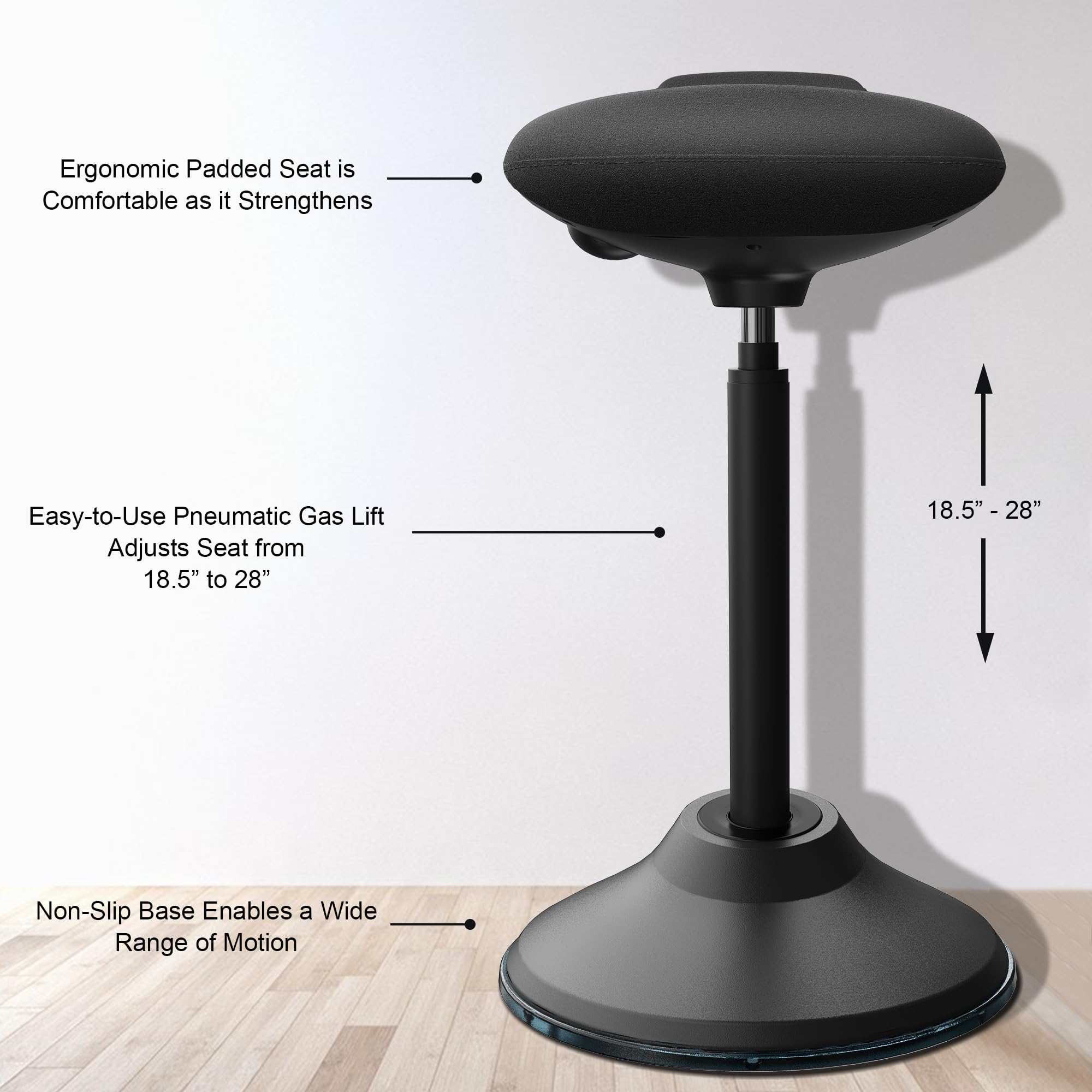 Standing Desk Chair, Adjustable Ergonomic Standing Stool, Swivel Sitting Balance Chair, Anti-Slip Bottom Pad