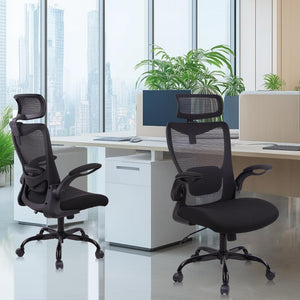 Heavy Duty Ergonomic Mesh Office Chair 400LBS, Big and Tall Desk Chair with Adjustable Lumbar Support & Headrest, Flip Up Padded Arms, Swivel Computer Chair for Home, Conference, Black, 6 PACK