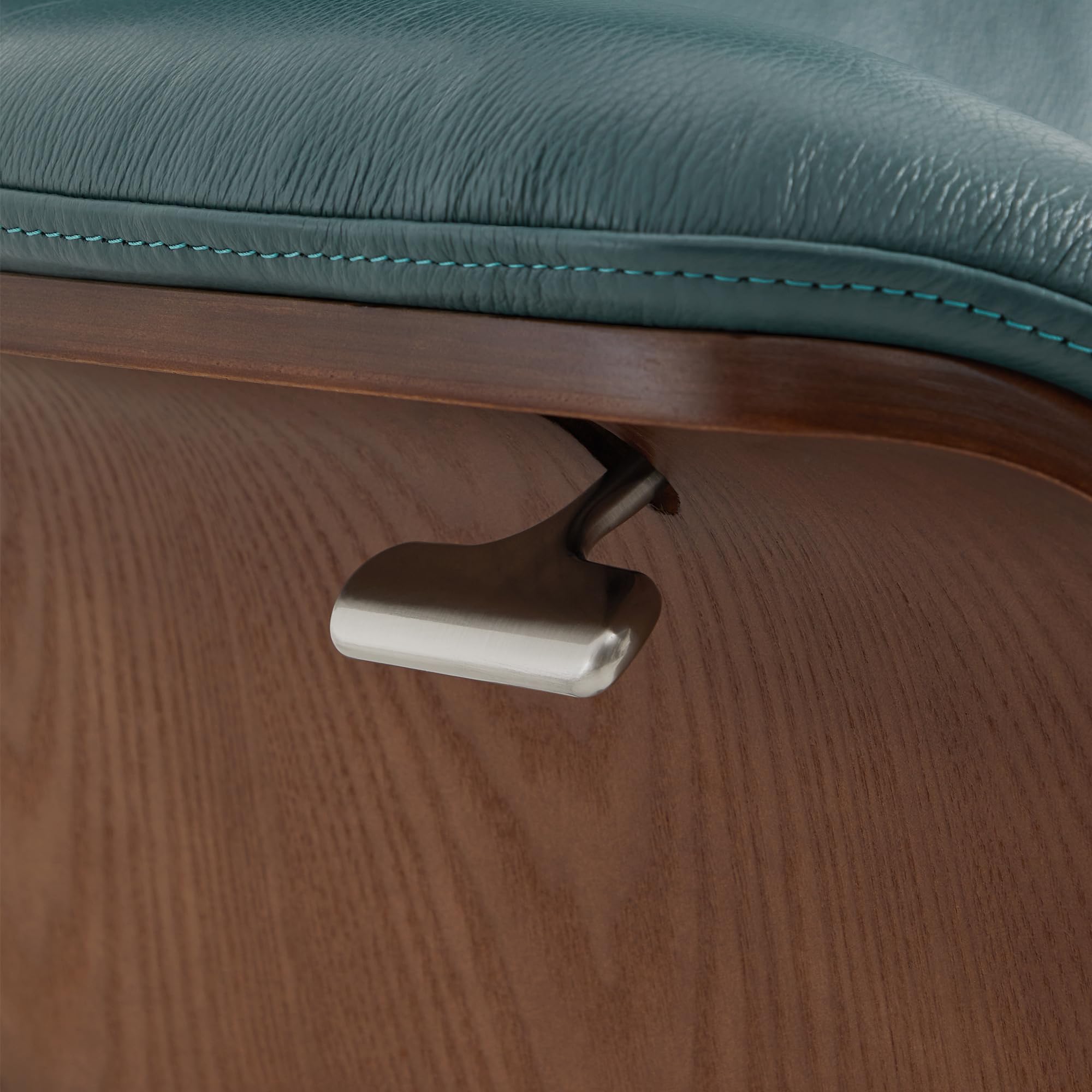 Genuine Leather Reclining Swivel Chair with Adjustable Headrest and Ottoman for Living Room, Teal