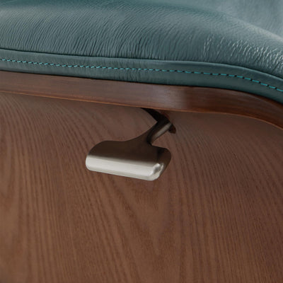 Genuine Leather Reclining Swivel Chair with Adjustable Headrest and Ottoman for Living Room, Teal