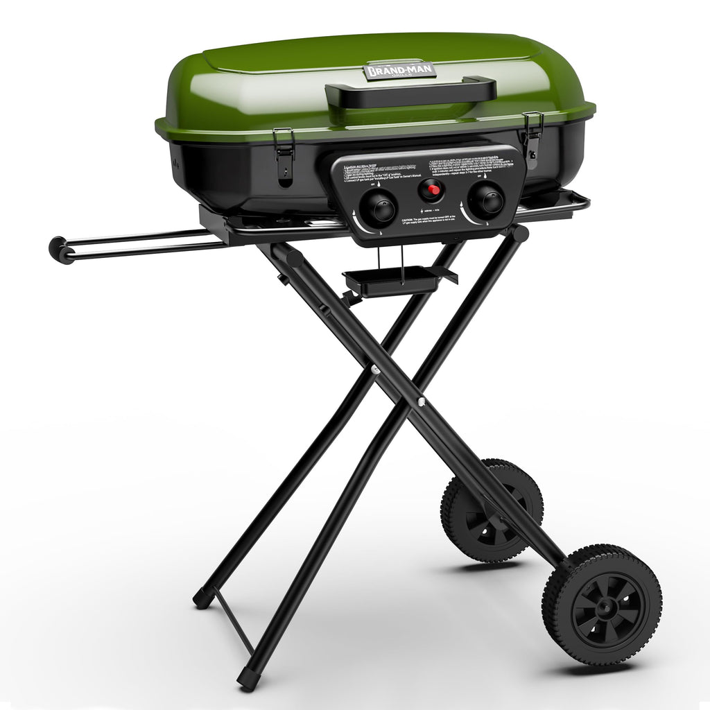 Propane Gas Grill, Portable Standup Grill with Folding Cart & Push-Button Ignition, Ideal for Camping, Tailgating, BBQ, Backyard, Patio & More