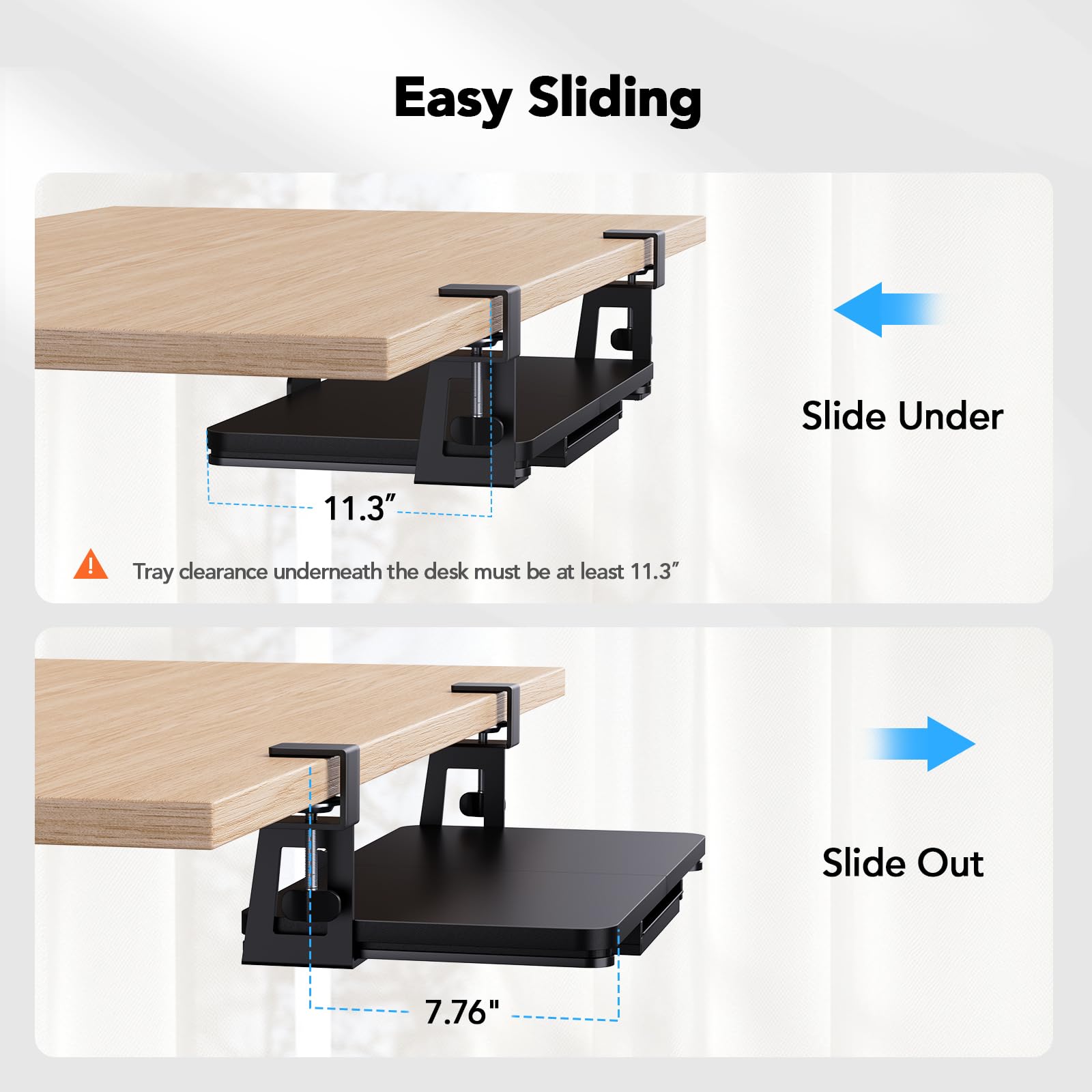 Large Under Desk Keyboard Tray with Sturdy C-Clamp Mount, 26 (30.16" Including Clamps) x 12 inch Slide-Out Platform Computer Desk Heavy Duty Keyboard Tray with Storage Drawer for Typing, Black