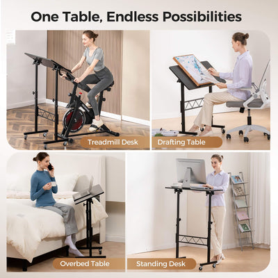 Standing Desk Adjustable Height & Tiltable Tabletop, Portable Stand Up Desk for Laptop, Mobile Folding Desk for Home Office Work and Walking Pad Treadmill, Height 30.7