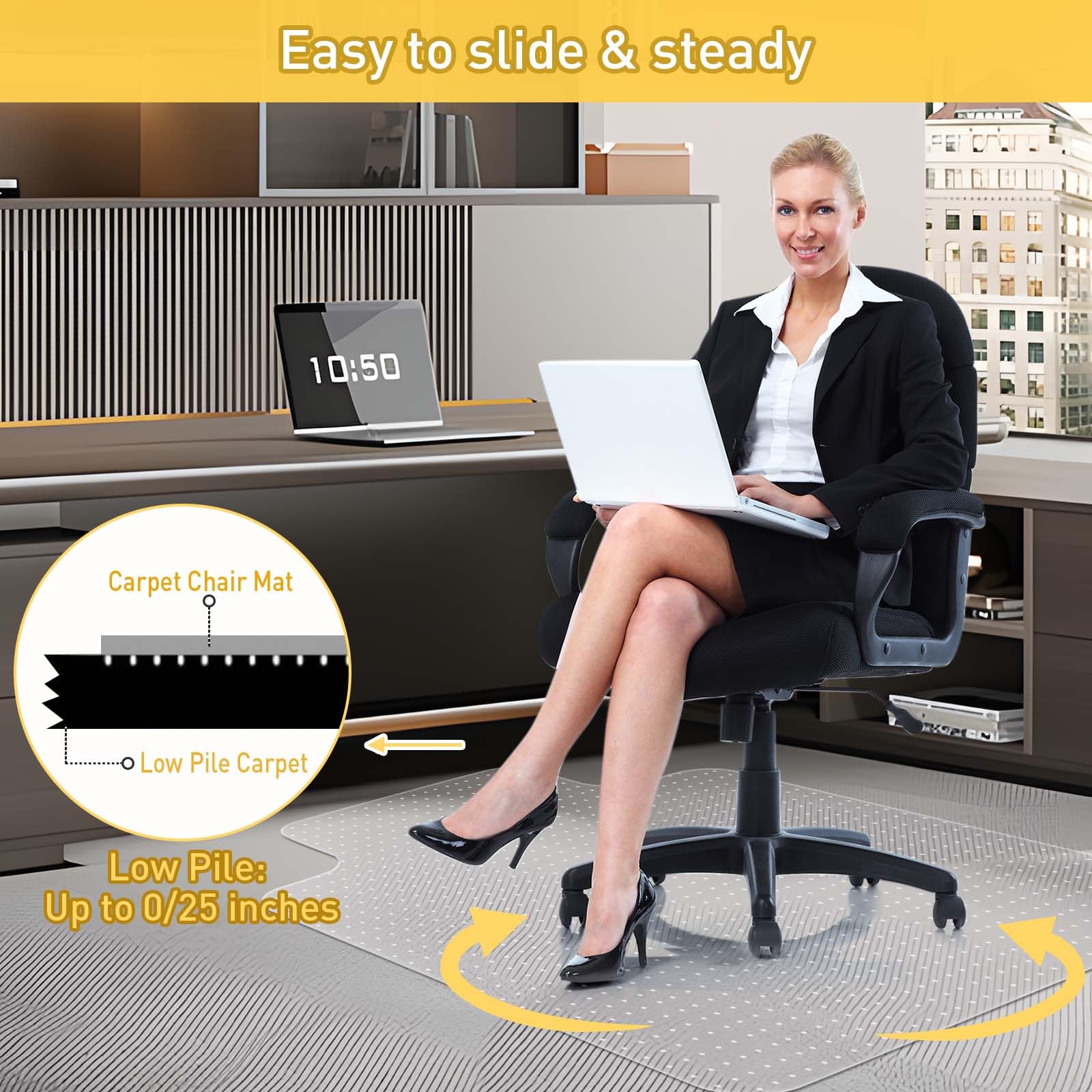 Heavy Duty Office Chair Mat for Carpet Floors & Desk Mat for Carpeted Floors - Clear Floor Protector with Extended Lip | Slip-Resistant, Easy Glide 36