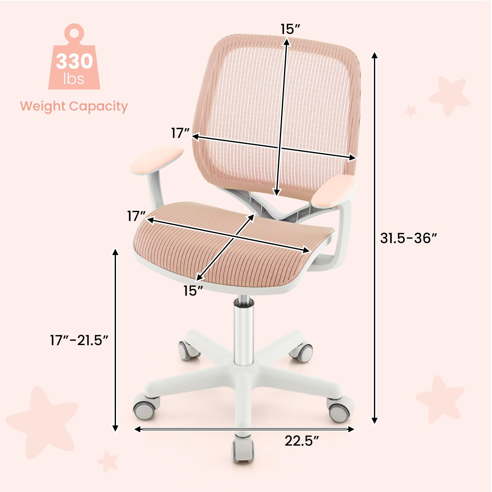 Kids Desk Chair, Height Adjustable Children Study Computer Chair with Armrests, Sit-Brake Casters, Swivel Mesh Task Chair for Boys Girls Teens Students, Kids Chair for Home, Office, School