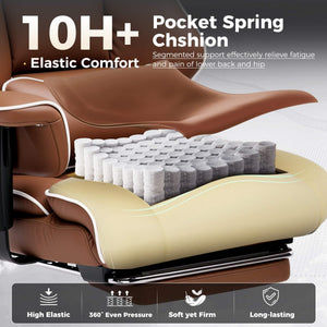Big and Tall Gaming Chair 400lbs Heavy Duty Office Chair with Foot Rest & Ergonomic Pocket Spring Cushion, High Back Lumbar Support for Lower Back Pain Relief, Coffee Brown