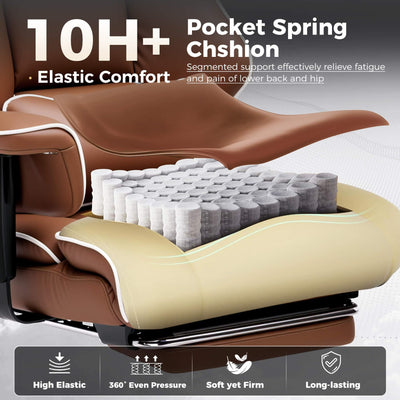 Big and Tall Gaming Chair 400lbs Heavy Duty Office Chair with Foot Rest & Ergonomic Pocket Spring Cushion, High Back Lumbar Support for Lower Back Pain Relief, Coffee Brown