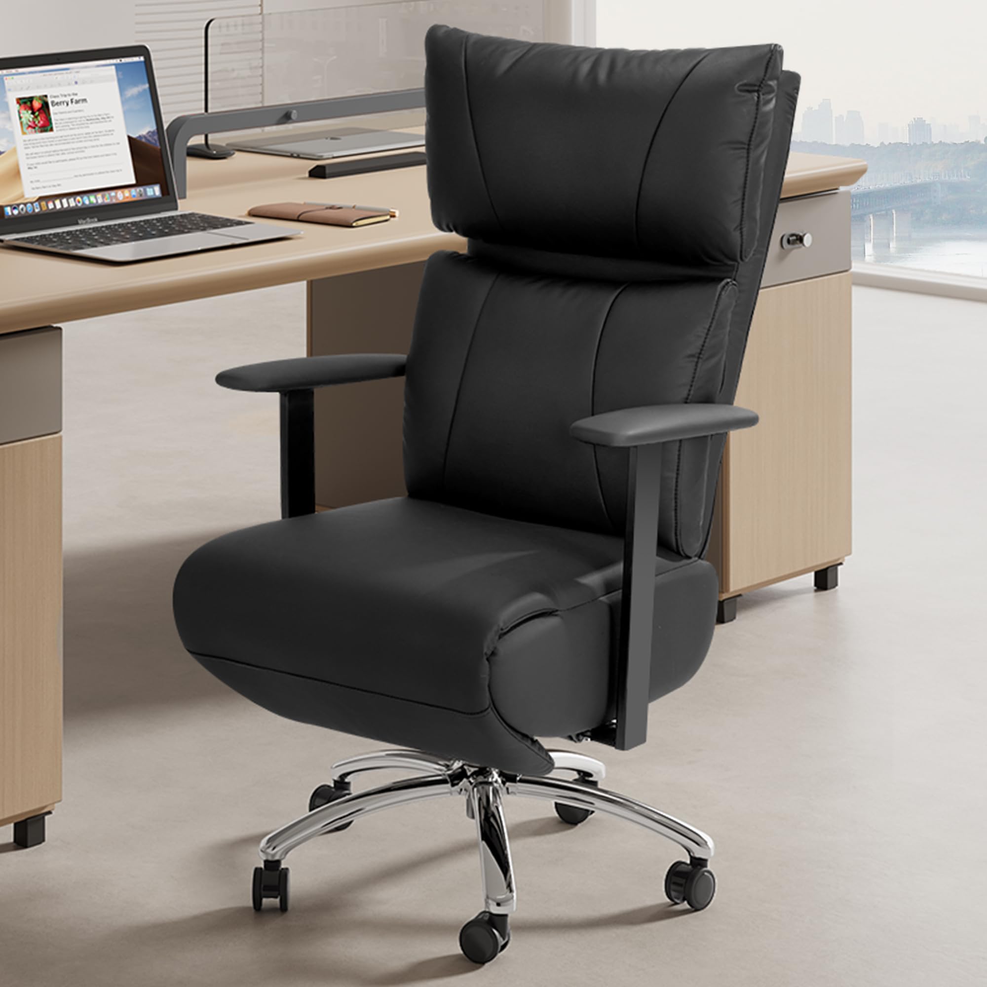 Reclining Office Chair | 170° Ergonomic Leather Chair with Adjustable Headrest, Footrest & 420lb Capacity