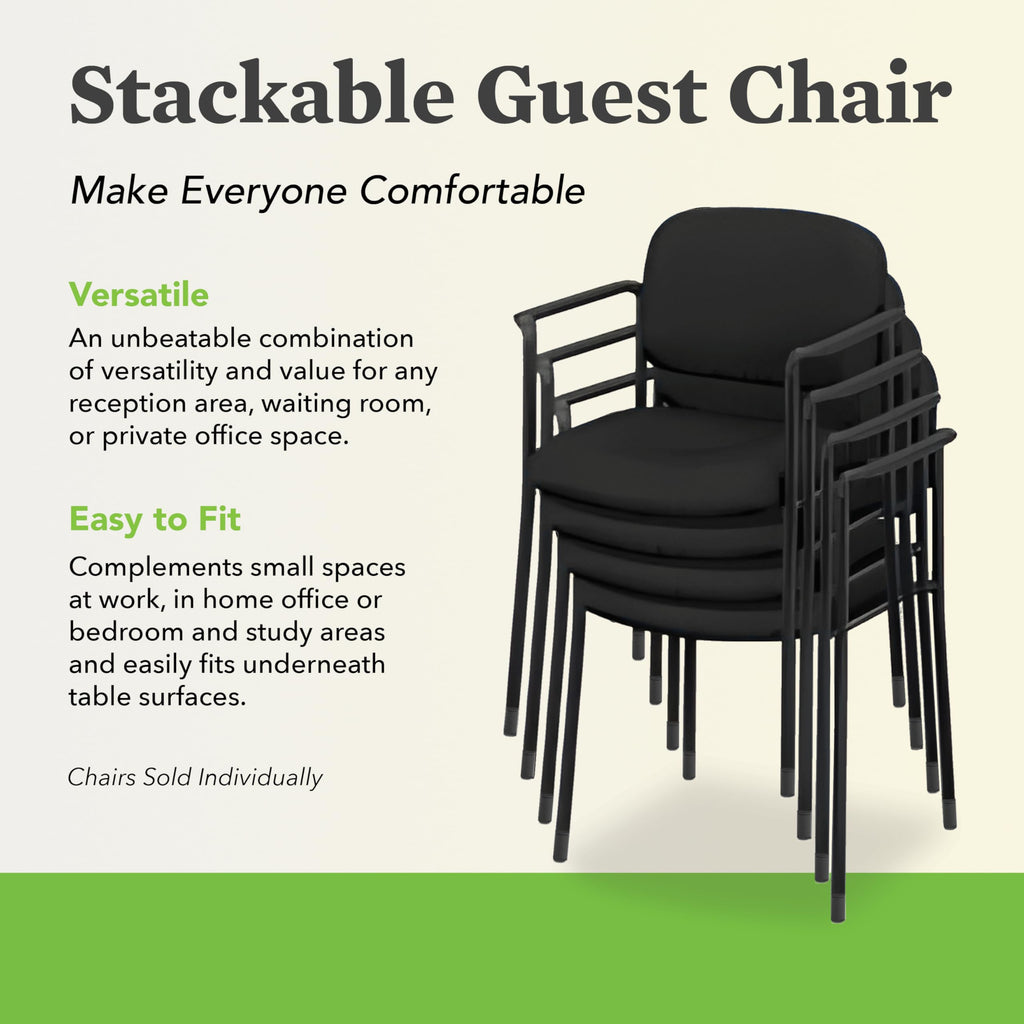 Fabric Guest Office Chair with Arms, Stackable Seating for Waiting Rooms, Lobbies, Conference Areas, and Offices, Side Chair for Reception and Training Spaces, Black