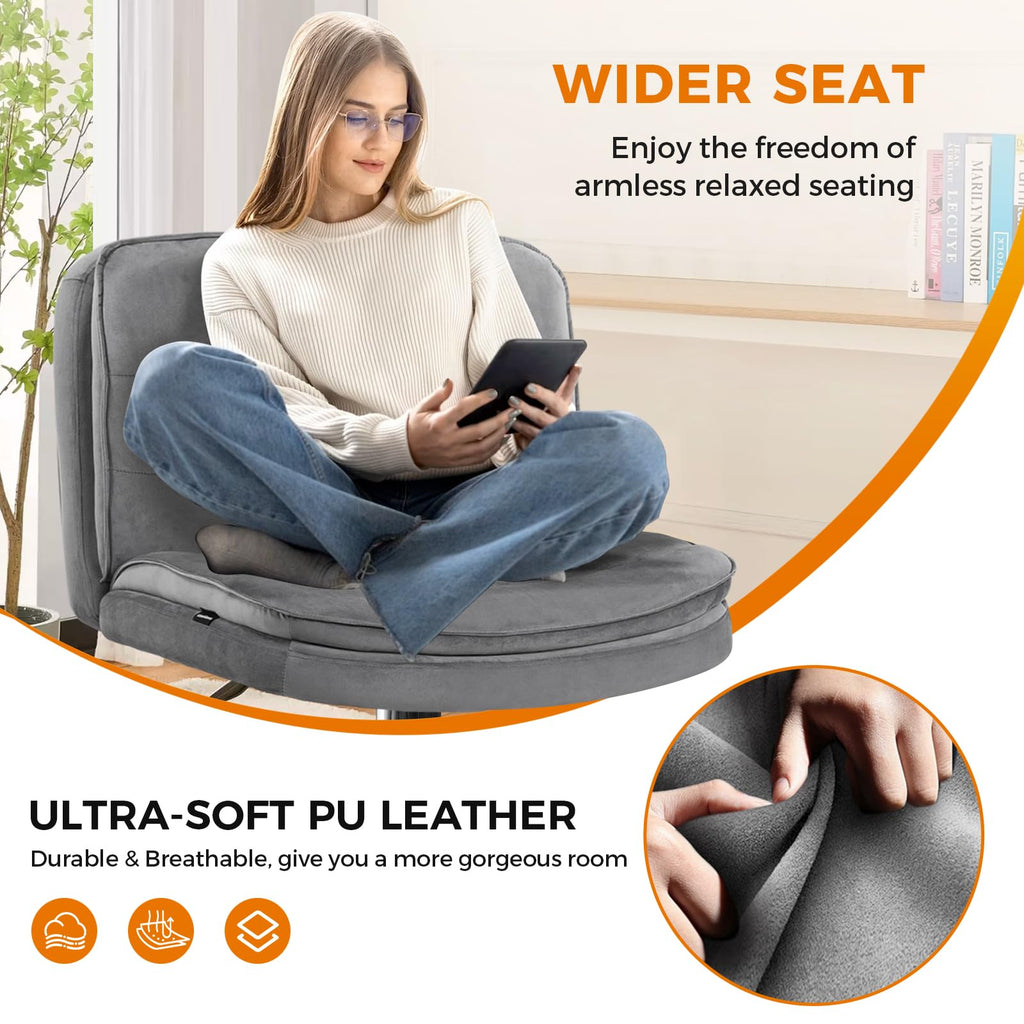 Criss Cross Chair with Wheels Armless Cross Legged Office Chair Wide Home Office Desk Chair Swivel Comfy Vanity Desk Chair Height Adjustable Mid Back Wide Seat Computer Task Chair