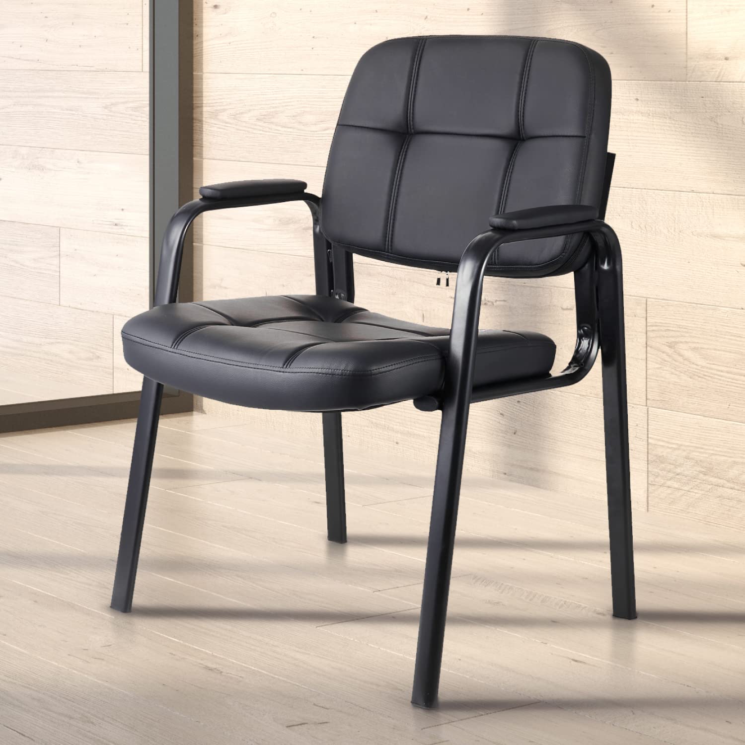 Classic Reception Chair with Padded Armrests and Sturdy Steel Frame, Ergonomic Guest Chair for Office Conference Waiting Meeting Room, Black (4 Pack)