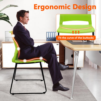 Set of 12, Green, Stackable Guest Reception Chairs, Stacking Office Chair with Ergonomic Lumbar Support & Metal Legs, Plastic Desk Chairs for Conference School Church Waiting Meeting Break Room