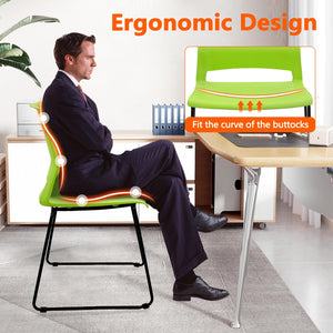 Set of 4, Green, Stackable Guest Reception Chairs, Stacking Office Chair with Ergonomic Lumbar Support & Metal Legs, Plastic Desk Chairs for Conference School Church Waiting Meeting Break Room