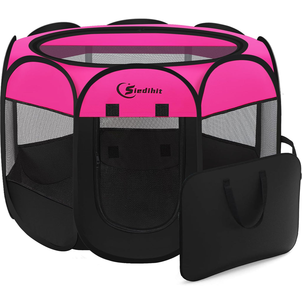 Dog Playpen, Medium Puppy Pet Playpen, Dog Crate Tent Cage Indoor/Outdoor, Portable Pop Up Dogs Kennel Playpen with Carrying Case for Dogs/Cats/Rabbits, Hot Pink