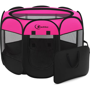 Dog Playpen, Medium Puppy Pet Playpen, Dog Crate Tent Cage Indoor/Outdoor, Portable Pop Up Dogs Kennel Playpen with Carrying Case for Dogs/Cats/Rabbits, Hot Pink
