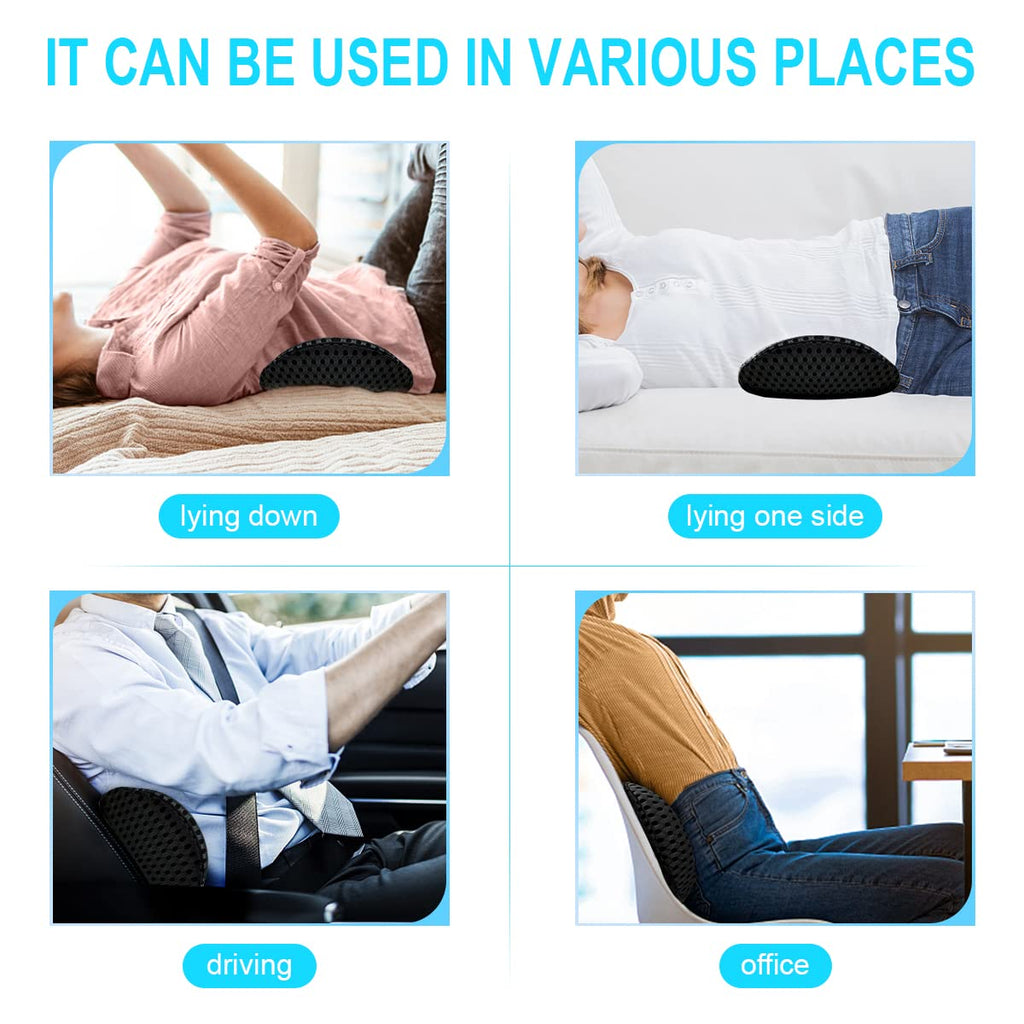 Lumbar Support Pillow for Office Chair, Memory Foam Lumbar Pillow for Lower Back Pain Relief (Black)