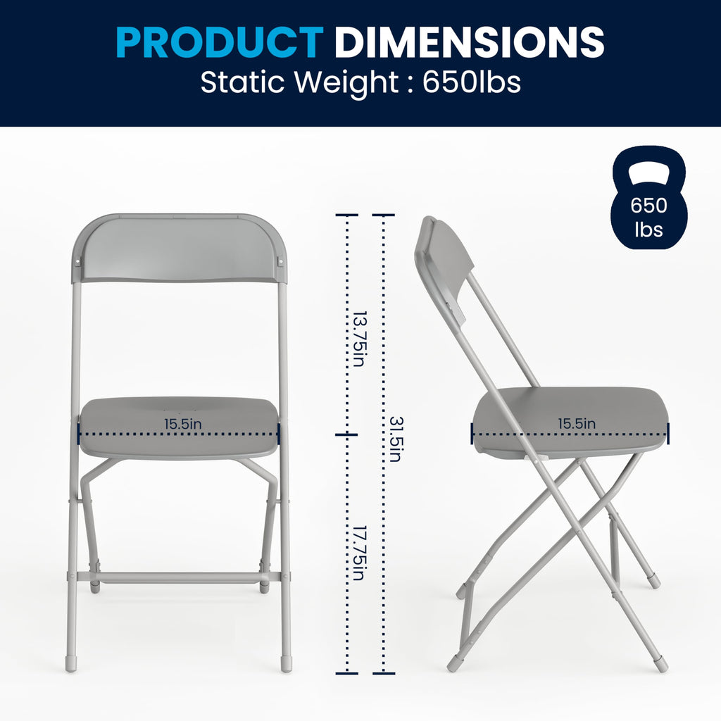 6 Pack, Hercules Series Plastic Folding Chair - Grey -  650LB Weight Capacity Comfortable Event Chair-Lightweight Folding Chair