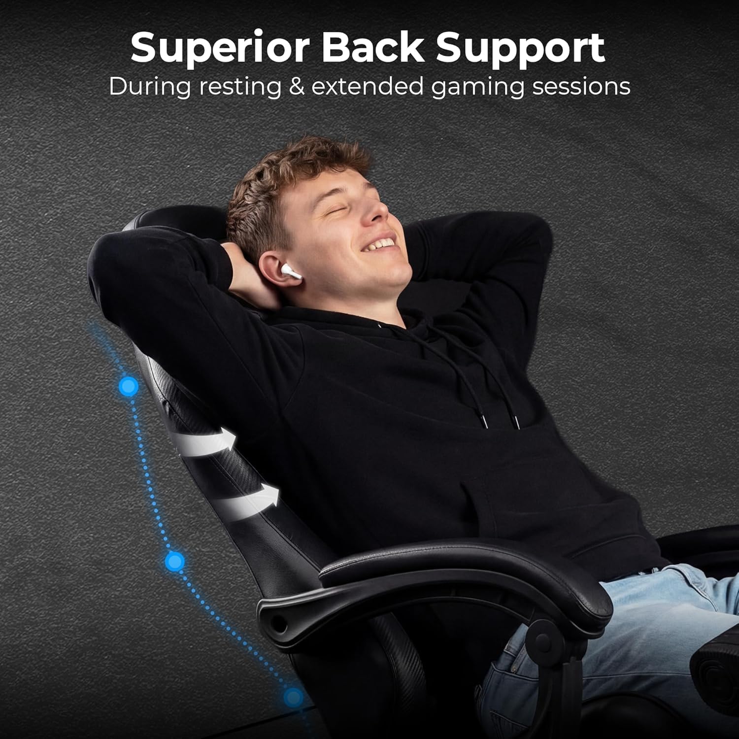 Video Gaming Chair with Footrest Lumbar Support for Home Office High Back Recliner Height Adjustable Ergonomic Comfy Leather Computer Desk Chair (Black)