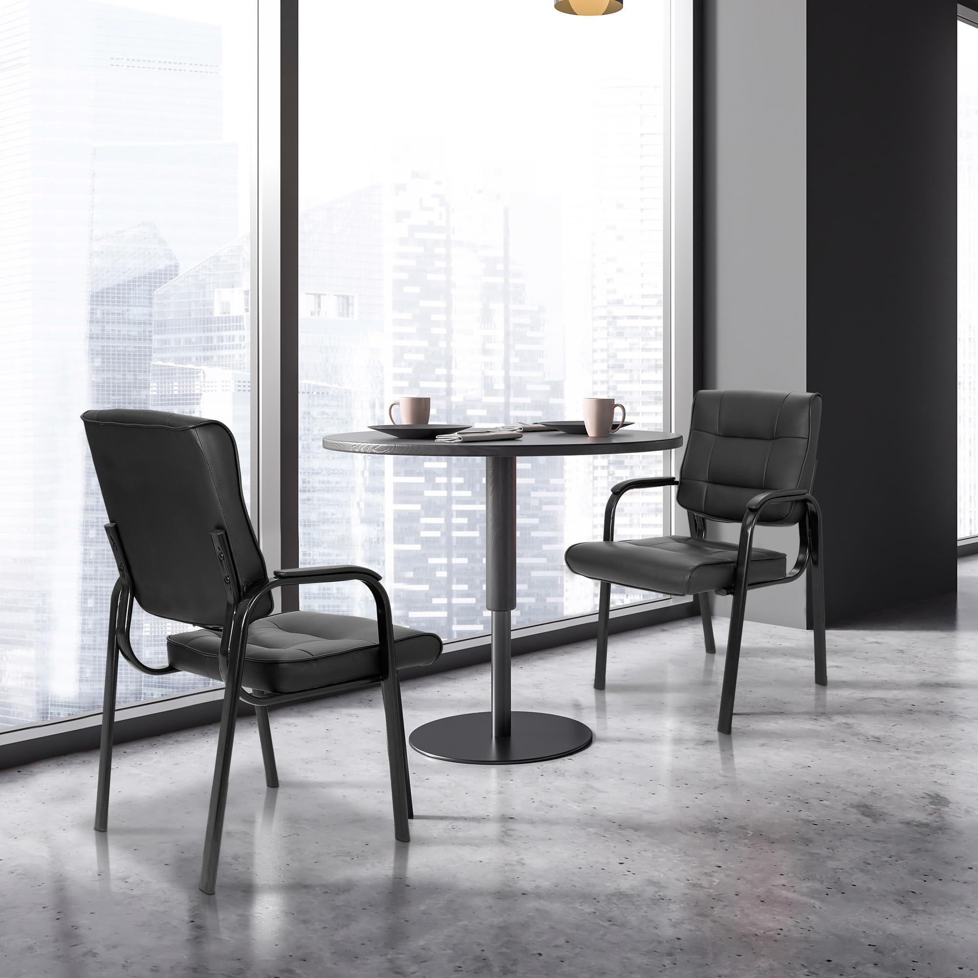 Office Guest Chair Bonded Leather Executive Side Chair Reception Chair with Solid Metal Frame Home Office Furniture, Set of 4, Black