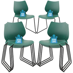 Set of 4, Green, Stackable Waiting Room Chair, Stacking Office Chair with Ergonomic Lumbar Support and Metal Legs, Plastic Desk Chairs for Conference School Church Guest Reception