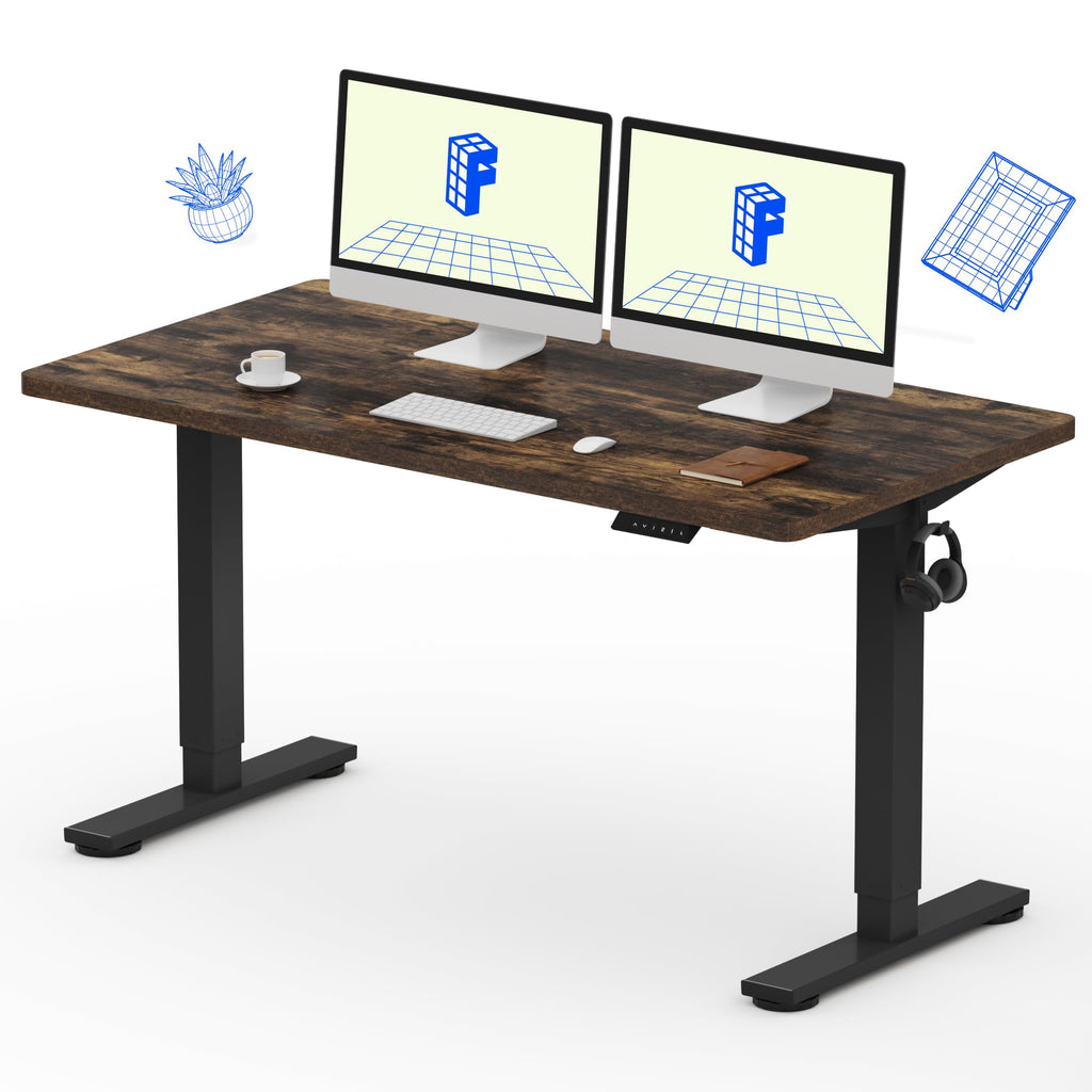 EN1 One-Piece Standing Desk, Electric Adjustable with 4 Memory Presets, 176 LBS Capacity, Stable & Quiet, Seamless Desktop for Home Office & Dual Monitors, 55"x28" Rustic Brown
