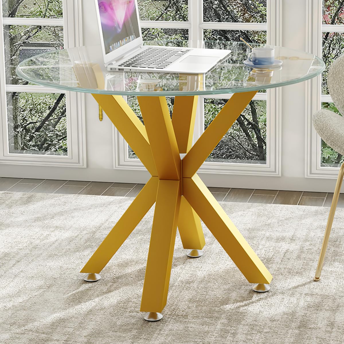 Table Base 28 Inch,Heavy Duty Metal Dining Table Pedestal Base for Glass, Marble, and Wood Tops, Furniture Legs for Home,Kitchen,Office (Gold)