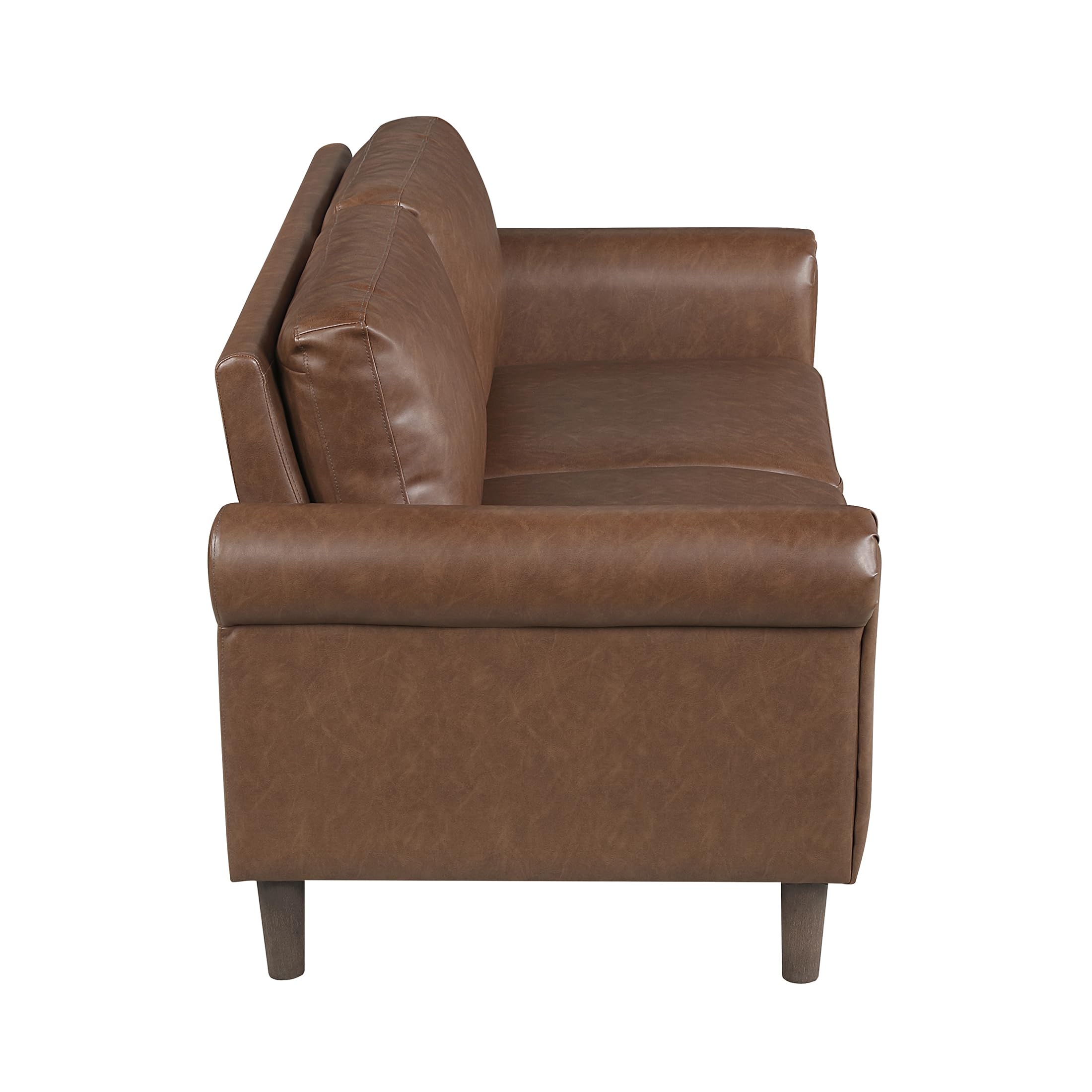 57" W Faux Leather Loveseat Sofa, Upholstered 2-Seater Couch with Rolled Armrest & Wood-Look Feet, Traditional Small Space Living Room, Office or Waiting Room Seating - Chocolate