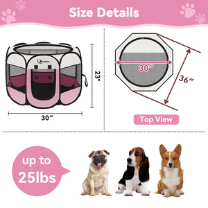 Pink Puppy Playpen for Middle Dog Cat, Dog Tent Crates Cage Indoor/Outdoor, Portable Pop Up Dog Kennel with Carrying Bag for Rabbits, (Pink, Medium)