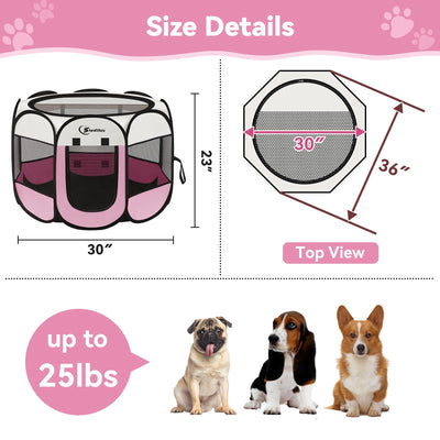 Pink Puppy Playpen for Middle Dog Cat, Dog Tent Crates Cage Indoor/Outdoor, Portable Pop Up Dog Kennel with Carrying Bag for Rabbits, (Pink, Medium)