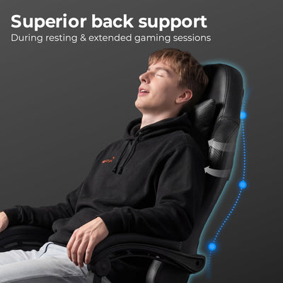 Video Gaming Chair with Footrest Lumbar Support for Home Office High Back Recliner Height Adjustable Ergonomic Comfy Leather Computer Desk Chair (Deep Black)