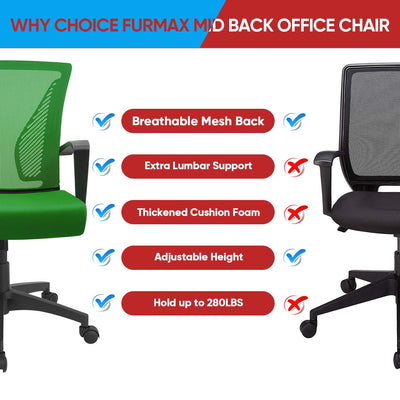 Office Chair Ergonomic Computer Desk Mesh Chair Mid Back Swivel Lumbar Support with Armrest (1, Green)